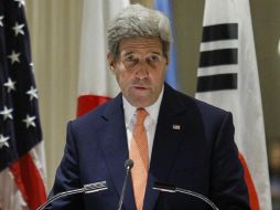 Kerry habla luego de su reunión con cancilleres de Guatemala, Honduras y El Salvador. AFP / E. Munoz