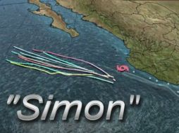 Imagen de la Conagua que muestra la ubicación de ''Simón'' y su posible trayectoria. YOUTUBE / smnmexico