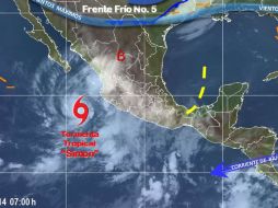 La tormenta tropical continúa su rumbo a 40 kilómetros al este de Isla Socorro, Colima. ESPECIAL / smn.conagua.gob.mx