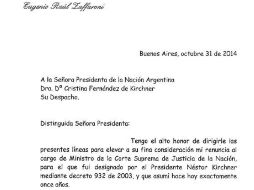 Fragmento de la carta enviada por Zaffaroni a la presidenta de Argentina. ESPECIAL /