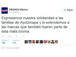 La marca publicó que su cuenta había sido hackeada. TWITTER / @CrunchMX