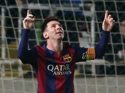 Leo Messi marcó un triplete (38, 58, 87) y alcanzó los 74 goles en la Liga de Campeones. AFP / P. Baz