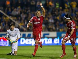 El de Xolos Ricardo Da Silva celebra su anotación a los 31 minutos. MEXSPORT / Emiliano