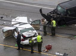 Jenner conducía un SUV de gran tamaño y chocó con un coche blanco que se desvió hacia la senda contraria. AP / R. H.W. Chiu