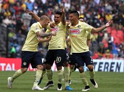 Momento de la celebración de Osvaldito Martínez tras su golazo contra Jaguares. NTX / F. García