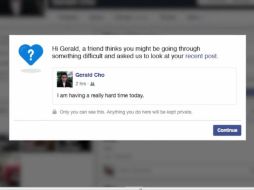 Cuando un amigo notifique a FB sobre una publicación preocupante, un aviso como este aparecerá en la pantalla de quien lo publicó. ESPECIAL /  VIMEO Mimi Gan