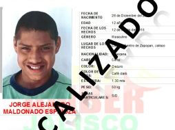Jorge Alejandro Maldonado Espinoza, de 12 años de edad, fue localizado. ESPECIAL /