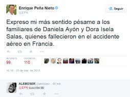 Peña Nieto escribió en su cuenta de Twitter el mensaje. TWITTER / @EPN