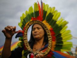 'No vinimos aquí para jugar. Venimos a decir que estamos vivos. Venimos a defender nuestros territorios' dijeron los manifestantes. EFE / F. Bizerra