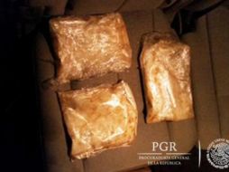 La mujer llevaba la droga en una faja con tres bolsas que contenían metanfetamina. TWITTER / @PGR_AIC
