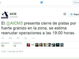 El AICM hizo el anuncio mediante redes sociales. TWITTER / @AICM3