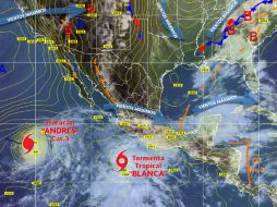 'Blanca' la segunda tormenta con nombre de la temporada, se localiza la tarde del lunes a unos 545 kilómetros de Zihuatanejo. TWITTER / @conagua_clima
