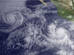 ''Blanca'' (der) tiene una probable dirección hacia BCS; mientras que ''Andrés'' (izq) se aleja de costas mexicanas. AFP /