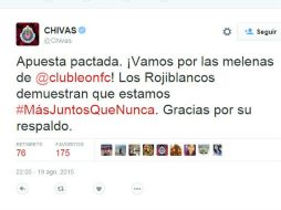 Así pues, Chivas y León han pactado apuesta, aunque no se ha determinado cuándo será el pago. TWITTER / @Chivas