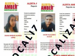 Diana Marlen Alonso López, de 14 años, y Jacob Villalobos Alcalá, de 15, ya fueron localizados. ESPECIAL / Fiscalía General de Jalisco
