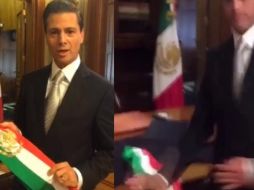 Con un movimiento de mano rápido el Presidente evitó que la banda cayera al suelo. ESPECIAL / Periscope