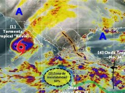 'Kevin' tiene vientos máximos sostenidos de 85 kilómetros por hora y se espera que se debilite rápidamente. ESPECIAL / smn.cna.gob.mx