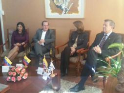 Los Cancilleres de Venezuela, Ecuador, Colombia y Uruguay durante la reunión. TWITTER / @MarangelaHo3