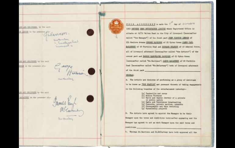 ''Sin este contrato sería inconcebible que The Beatles hubieran alcanzado el mismo éxito'', dice especialista en manuscritos. EFE /