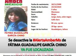 Este lunes se desactivó la Alerta por la menor. ESPECIAL /