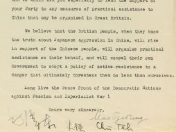 En el texto, Mao expresa su solidaridad con el pueblo británico y pide al partido laborista ayuda para resistir al invasor japonés. EFE /