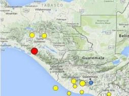Imagen difundida por autoridades de Chiapas que muestra el epicentro del sismo. TWITTER / @pcivilchiapas