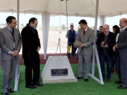 Imagen de la colocación de la primera piedra de la prepa en Tlajomulco. ESPECIAL / Universidad de Guadalajara