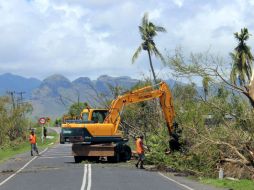 Los árboles arrancados por los fuertes vientos bloquearon carreteras y provocaron cortes de luz. AFP / Fiji Goverment