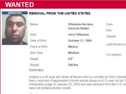 Villasana será enviado de regreso a México pero antes deberá cumplir una pena por el reingreso ilegal al país. ESPECIAL /  www.ice.gov