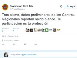 Protección Civil informó a través de su cuenta de Twitter. TWITTER / @ProcivilTabasco