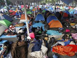 El plantón de los docentes está instalado en la Plaza de la Ciudadela. SUN / ARCHIVO