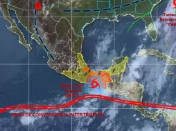 La depresión tropical 1-E presenta vientos máximos sostenidos de 55 kilómetros por hora y rachas de 75. TWITTER / @conagua_clima