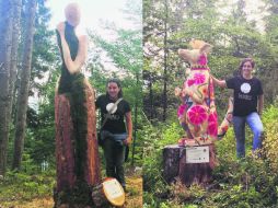 Realización. Ana Paula Luna y Diana Villaseñor exhiben su trabajo, el cual quedarán de forma permanente en un parque italiano. ESPECIAL / Ana Paula Luna