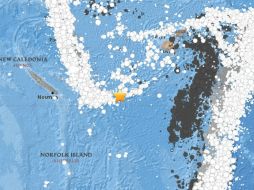 El Servicio Geológico de EU localizó el hipocentro a 16 km de profundidad y a 108 km al este Hunter, en Nueva Caledonia. ESPECIAL / earthquake.usgs.gov