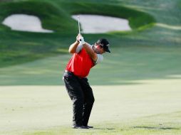 Patrick Reed se mantiene en la cima del torneo The Barclays con un acumulado de 134 golpes, ocho bajo par. AFP / K. Cox