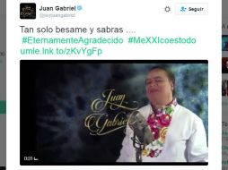 El último tuit del 'Divo de Juárez' fue el 27 de agosto a las 21:30 horas, el cual es un extracto de la canción 'Si quieres'. TWITTER / @soyjuangabriel