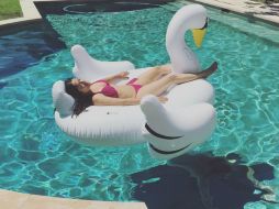 ''Hay un sireno debajo de mi cisne'', escribe la actriz para acompañar la imagen. INSTAGRAM / salmahayek