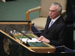 Michel Temer también aborda el tema del terrorismo, Siria y felicita a Colombia, durante su primera aparición en la ONU. EFE / J. Szenes