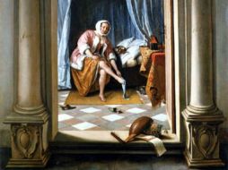 Una de las obras destacadas es 'Mujer en el lavabo', de Jan Steen, que representa a una mujer joven quitándose un calcetín. ESPECIAL /