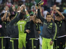 Jugadores del Tri celebran su triunfo ante Nueva Zelanda. MEXSPORT / J. Martínez