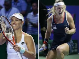 Kerber (i) se impone en dos sets a Keys, mientras que Cibulkova (d) superó por 6-3, 7-6 (5) a Halep. ESPECIAL / EFE / W. Woon  / AP / W. Maye-E
