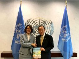 Tanya Müller García, secretaria del Medio Ambiente y Ban Ki-moon, secretario general de la ONU. NTX / ESPECIAL