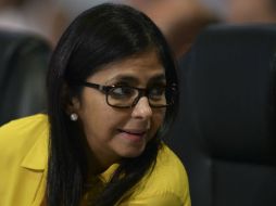 Delcy Rodríguez, expresó que 'el único crimen es ser divergente de las potencias mundiales y del imperialismo'. AFP / R. Arboleda