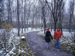 Una pareja camina en medio de un parque cubierto de nieve, en Pekín. EFE / R.  Dela Pena