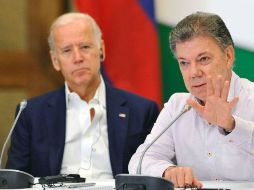 Joseph Biden y Juan Manuel Santos, durante la visita del vicepresidente de EU a Colombia. AFP / G. Legaria