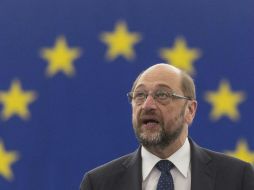 El presidente del Parlamento Europeo Miguel Schulz tras la firma de la declaración conjunta de las prioridades de la Unión Europea. EFE / P. Seeger