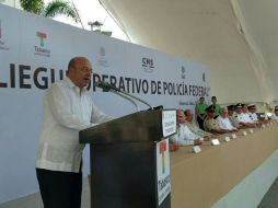 Acompañado por el gobernador Arturo Núñez y el Comisionado de la PF, Sales pidió un minuto de silencio. TWITTER / @CNSeguridadmx