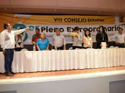 José Julio Antonio Aquino en la toma de protesta como presidente estatal del partido. TWITTER / @SergioLopez_S