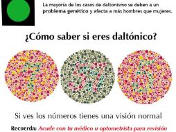 Hay tres círculos de colores con números dentro. Si uno ve los números puede decirse que la vista es normal. TWITTER / @Tu_IMSS
