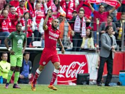 Jesús Méndez celebra el segundo tanto de los Choriceros. MEXSPORT / O. Aguilar